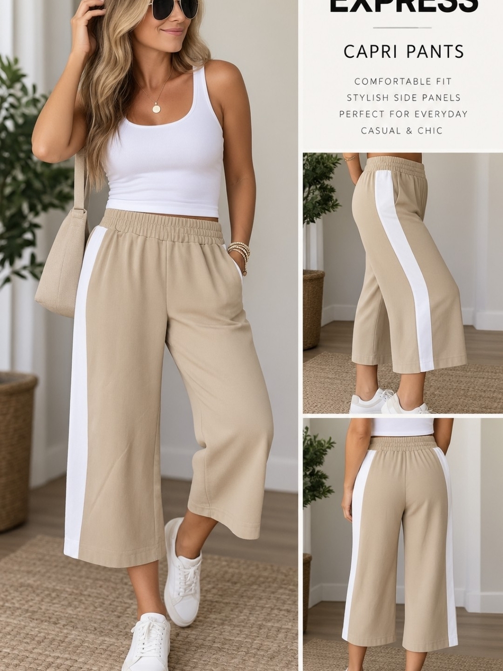 Express Tan Capri Pants with White Side Stripe